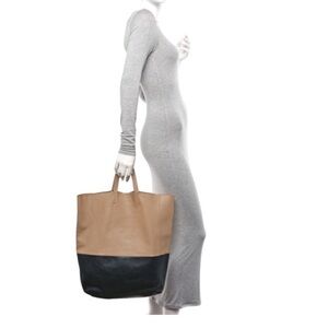 CELINE Lambskin Vertical Bi-Cabas Beige Black tote bag